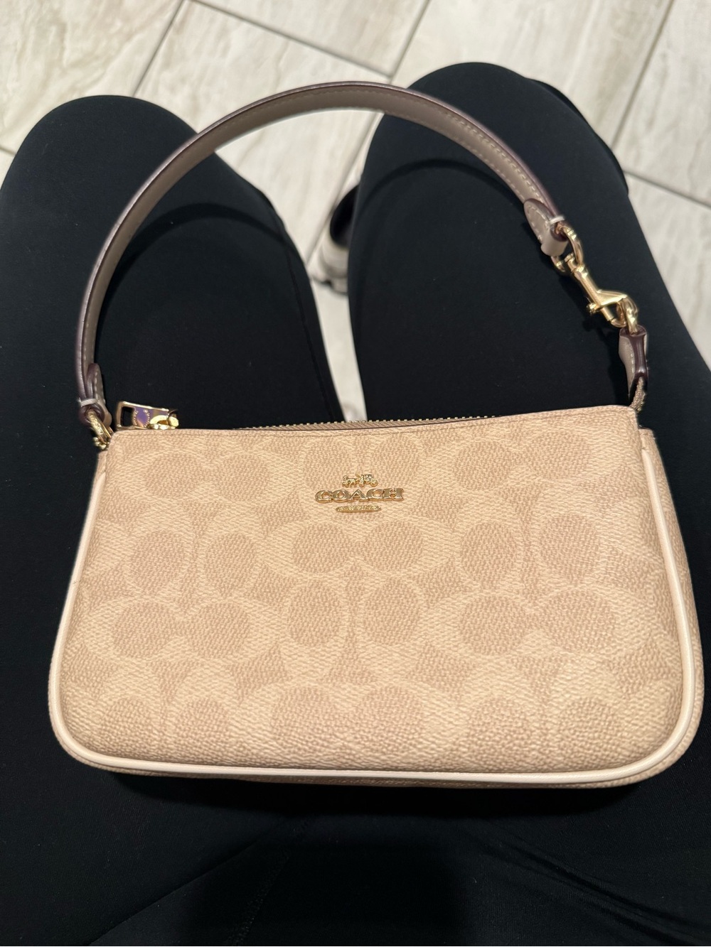 Coach Beige Signature Canvas Shoulder Mini Bag